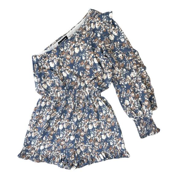 Anthropologie En Saison Loire One-Shoulder Romper Blue Floral Medium Playful - Picture 6 of 15
